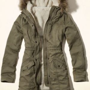 Hollister Army Green Faux Fur Lined Parka
